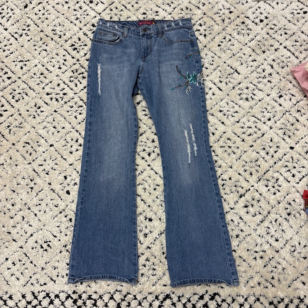 Y2K embroidered low rise flare jeans